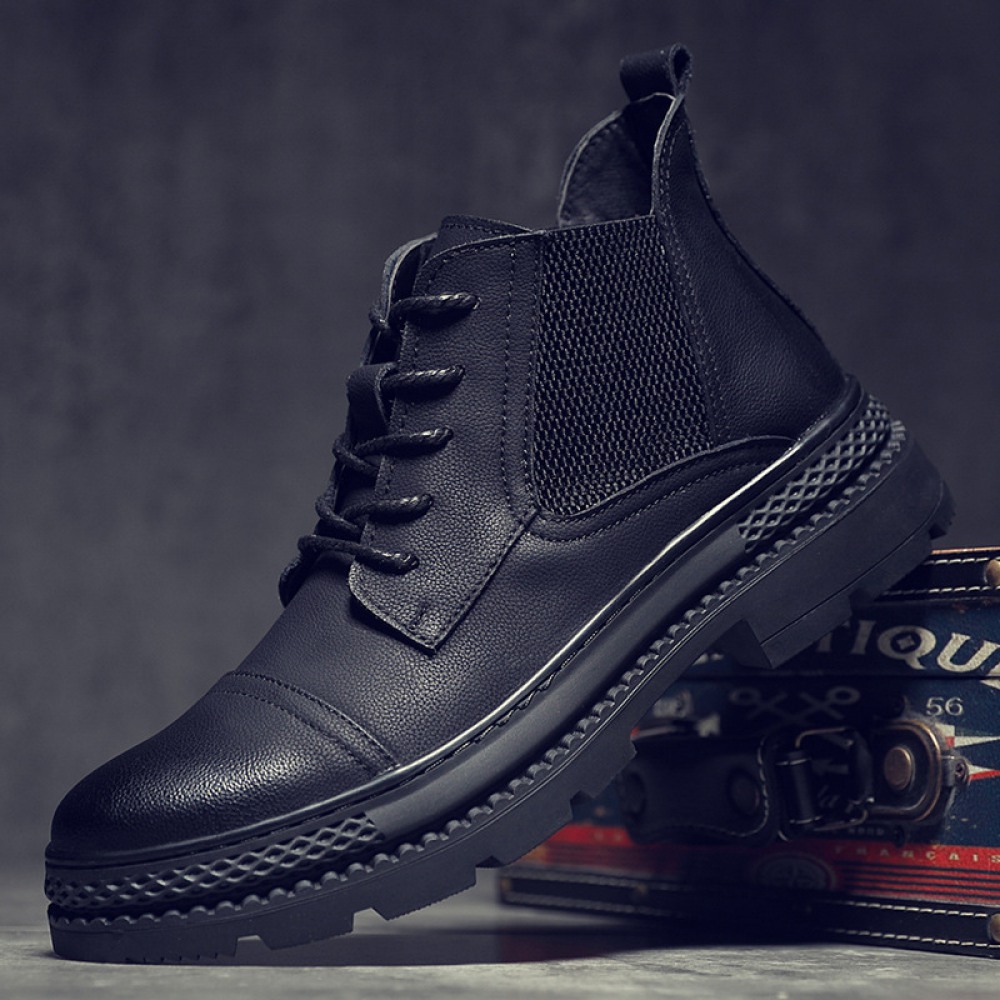 Martin Boots Men's Autumn New Fashion Casual Leather Boots Add Velvet Warm Leather High-Top Boots