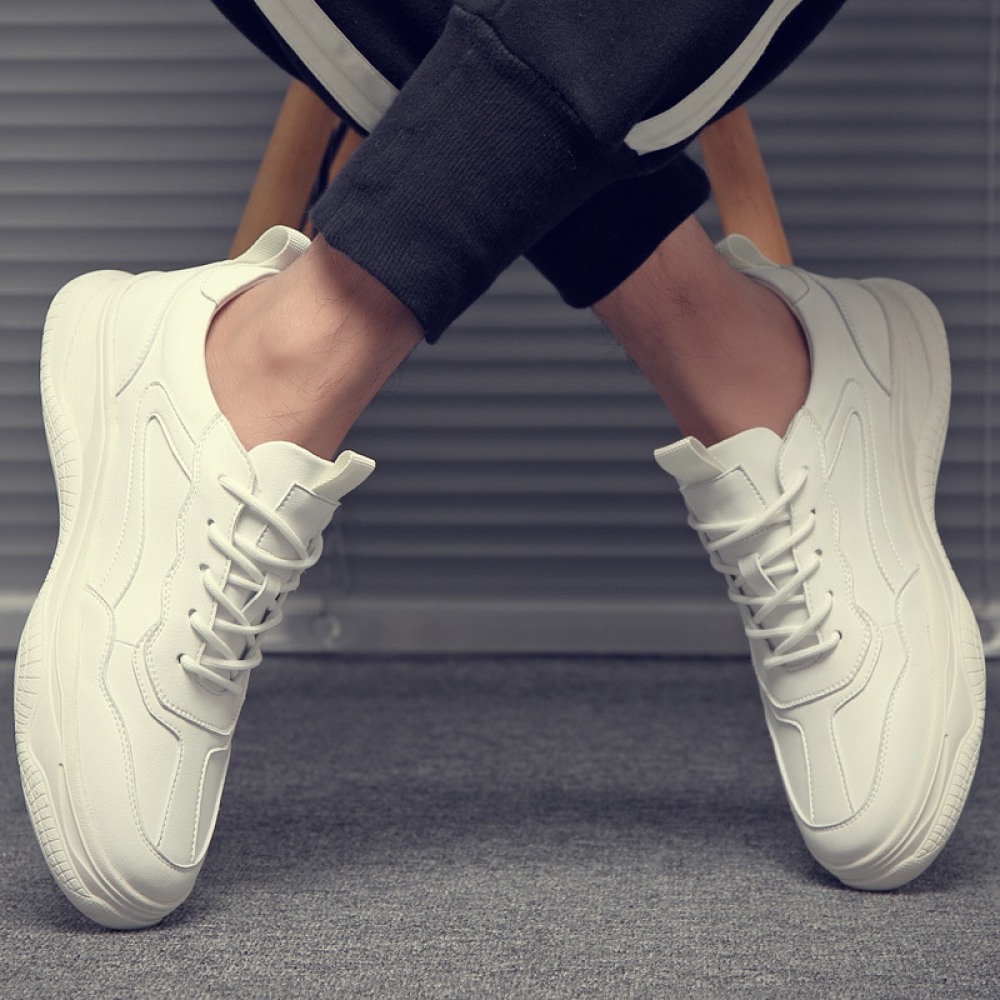 Spring New Men's Casual Sports Trend Board Shoes Low Top White Leather Shoes