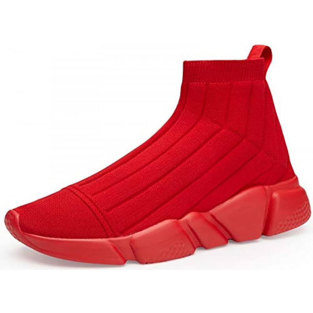 Walking Shoes Slip-On Sneakers Breathable Lightweight Athletic Running Shoes High Top Red